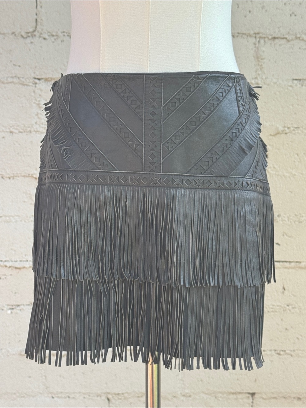 Parker Killington Leather Fringe Mini Skirt Black Size 2 - Picture 6 of 16